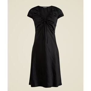 J.Crew Short Sleeve Slip Dress in Textured Satin Black Size 12 NWT